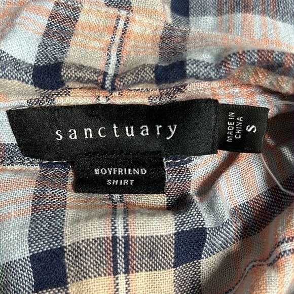 SANCTUARY SMALL BOYFRIEND SHIRT PLAID ORANGE AND BLUE - Picture 9 of 9